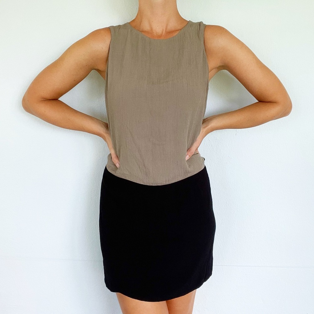 Line & Dot gray black backless color block casual mini shift dress size medium